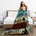 Flannel Blanket 150 x 200 cm Warm Soft Cover with Caravan and Nature Motif Multicoloured Comfortable Blanket for Sleeping and Relaxation 2