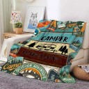Flannel Blanket 150 x 200 cm Warm Soft Cover with Caravan and Nature Motif Multicoloured Comfortable Blanket for Sleeping and Relaxation 3