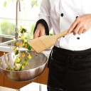 Flat bamboo spatula for stirring and flipping food in the pan and wok Natural bamboo Hanging hole Size 30 x 6 cm For every kitchen 6