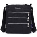 Flat women's nylon crossbody bag with three front zip pockets Internal pockets Adjustable strap Dimensions 21 x 25 x 3 cm 1