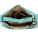 Flat women's nylon crossbody bag with three front zip pockets Internal pockets Adjustable strap Dimensions 21 x 25 x 3 cm 15