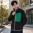 Fleece Jacket with Zip Stand Collar and Chest Pocket on Smooth Panel and Side Zip Pockets Raglan Sleeves Unisex 3