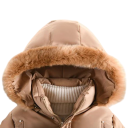 Flickors vinterjacka Dragkedja och knappar Fickor med pompom Huva med päls Enfärgad vintervärmande jacka Bomull Polyester Dekorativa detaljer 4