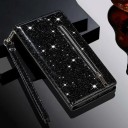 Flipcover til Samsung Galaxy S25 Edge Glitrende overflade Lynlås lomme og kortplads Håndledsrem PU læder Mobilpung 9
