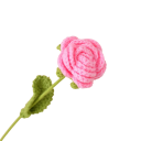 Flor de lana tejida rosa con tallo decorativo hecha a mano, flor textil para jarrón, regalo y decoración del hogar 4