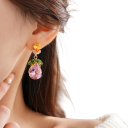 Florale farbige Schmuckset Halskette 44,5 cm Ohrringe 3,9 cm Zirkon Hochzeits Abend Schmuck aus Kupfer für Frauen Ball Verlobung 7