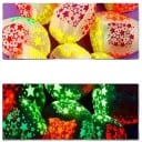 Fluorescenčné latexové balónky svietiace pod UV svetlom s potlačou hviezd a bodiek neonová párty výzdoba na Halloween narodeniny a UV párty 2