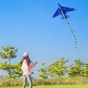 Flying Kite in the Shape of an Airplane 145 x 115 cm with a Tail 280 cm Blue Camouflage Pattern Metal Frame Polyester Kite for Outdoor Fun 3