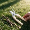 Foarfeci de grădină pentru ramuri 4 buc Dublu-lame foarfeci 17,5 cm cu lame metalice și mâner bej antiderapant Pentru tăierea copacilor și arbuștilor 5