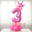 Födelsedagsballong i sifferform med krona för barn Sats med små ballonger i pelare Glansig yta med vitt mönster Storlek 100 cm 14