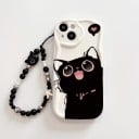 Fodral med tecknad svart katt för Samsung Galaxy A17 Armband med pärlor Hållbart Skydd av hörn och kamera Svartvit Hjärta 1