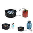 Fogão de camping em aço inoxidável 19800W 7 queimadores 23,5 x 10 cm Fogão portátil a gás com adaptadores e tubo Ideal para caminhadas e cozinhar 3