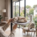 Foldable Cat Bed for Window 45 x 30 cm Double Suction Cups Soft Warm Plush Grey Viewing Lounger for Glass and Smooth Wall 4