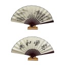 Foldable Chinese Fan Made of Silk and Bamboo Painting and Calligraphy Unfolded 60 x 33 cm Folded 33 x 3 cm For Fanning and as Decoration 3