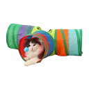 Foldable Colourful Cat Tunnel in T Shape 80 x 30 x 25 cm Polyester Tunnel with Central Opening and Hanging Play Ball 2
