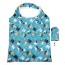 Foldable Shopping Bag 38 x 40 cm Blue Bag with Cat Print Compact Pocket Bag 7.5 x 12.5 cm Nylon Bag with Strap 1