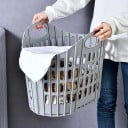 Foldbar vasketøjskurv med håndtag 40 x 32 x 20 cm plastisk grå perforeret kurv til vasketøj i badeværelset og hjemmet 6