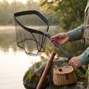 Folding Fishing Landing Net Telescopic Two-Piece Pole 100 cm Net with Hexagonal Mesh Foam Handle and Carabiner for Landing Fish 6