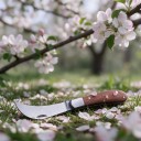 Folding Grafting Knife with Curved Blade Garden Knife for Grafting and Pruning Stainless Steel Brown Wooden Handle for Fruit Trees 6