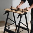 Folding Workbench with Clamps Load Capacity 70 kg Dimensions 56 x 62 x 75 cm MDF Top and Iron Frame Natural and Black For Workshop and Garage 2