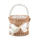 Fonott kosár gyöngy füllel és masnival 15 × 13 cm fűzött rattan természetes dekoratív kosár virágokhoz és apróságokhoz 1