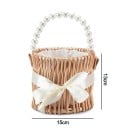Fonott kosár gyöngy füllel és masnival 15 × 13 cm fűzött rattan természetes dekoratív kosár virágokhoz és apróságokhoz 2