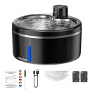 Fontaine à eau sans fil pour chats avec capteur de mouvement 2,5 l Batterie rechargeable avec autonomie allant jusqu'à 30 jours Filtres et fenêtre 2
