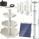 Fonte de jardim solar para bebedouros de pássaros com bomba de água e painel solar decoração branca desmontável para uso exterior 5