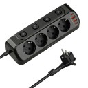 Forlængerledning EU med kontakter 2× stik 2×USB-A 2×USB-C kabel 2 m PC+ABS overspændingsbeskyttelse 900 J 4000 W til husholdningen 2