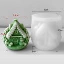 Forma in silicone 8 x 8,5 cm Casa con tetto e alberi Stampo per colare cera, resina, gesso, sapone e produzione di candele 2