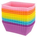 Forme din silicon rectangulare pentru copt 12 bucăți Coșulețe colorate cu margini ondulate 6,5 x 4,3 x 2,5 cm Rezistente la temperaturi între -40 și 3