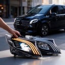 Forreste LED forlygter med sekventiel blinklys og animation, par, 12 V, Full LED, sorte, til Mercedes-Benz Vito og Metris 2016–2023 2