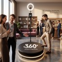 Fotobudka rotativă 360° 80 cm Platformă panoramică selfie RGB LED Lumină cu inel Telecomandă Geantă de transport Neagră Pentru evenimente 4