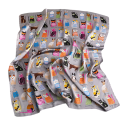 Foulard quadrato in seta estivo 90 x 90 cm Sciarpa in satin con motivo di gatti per donne Per il collo nei capelli sulla borsa Moda da spiaggia 9