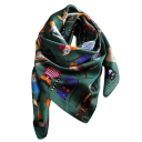 Foulard quadrato in seta estivo 90 x 90 cm Sciarpa in satin con motivo di gatti per donne Per il collo nei capelli sulla borsa Moda da spiaggia 4