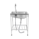 Fregadero de acero inoxidable resistente con soporte 60 x 45 x 75 cm acero inoxidable 304 con grifo y cesta de goteo plateado para cocina y taller 3