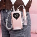 Fresadora de uñas 35000 rpm portátil y silenciosa con duración de 8 a 10 horas rosa con pantalla en forma de corazón base de carga y juego 5