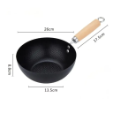 Frigideira de metal 26 cm sem revestimento antiaderente com perfil profundo e pega de madeira 4