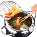 Fritovací hrnec japonského typu s vestavěným teploměrem a poklicí o objemu 3,2 l a průměru 24 cm ve stříbrném provedení s bočními uchy 1