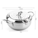 Fritovací hrnec japonského typu s vestavěným teploměrem a poklicí o objemu 3,2 l a průměru 24 cm ve stříbrném provedení s bočními uchy 3