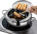 Fritovací hrniec s teplomérom a poklicou 2,2 l Priemer 20 cm a výška 14 cm Nerezová oceľ 304 Na fritovanie tempury hranolčekov aj rýb 4