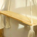 Függő fali polc 35 cm fa polc kötéllel és bojtokkal Dekoratív boho fali polc 3