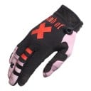 Full-Fingered Sports Gloves for Motocross with Cross Print and Reinforced Thumb in Black with Pink Elements for Off-Road Riding 1