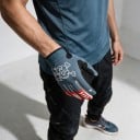 Full-Fingered Sports Gloves for Motocross with Skull Print and Reinforced Thumb in Blue with Red Elements for Off-Road Riding 2