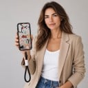 Funda adorable para Samsung Galaxy S24 con correa para la muñeca con diseño de animales Carcasa acrílica transparente para móvil 3