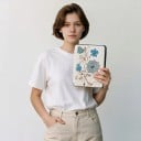 Funda blanca tipo flip de 6 pulgadas para Kindle de 10.ª generación 2019 con flores azules y turquesas dibujadas y enredaderas con correa y protector 2