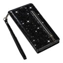 Funda brillante tipo libro para Samsung Galaxy A55 Resistente Con bolsillo con cremallera Tarjetero Correa para la muñeca Función de soporte Funda 8