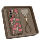 Funda con diseño de cerezas para Samsung Galaxy S25 Funda de silicona con correa para la muñeca Funda para teléfono con marco de cámara 8