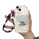 Funda con gatito para Samsung Galaxy A17 con cadena de cuentas para la mano Resistente Protección de esquinas y cámara Crema Dibujo acuarelado 4