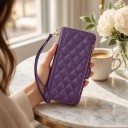 Funda de billetera para Samsung Galaxy S25 Flip con bolsillo con cremallera y ranuras para tarjetas de cuero sintético acolchado con correa 2
